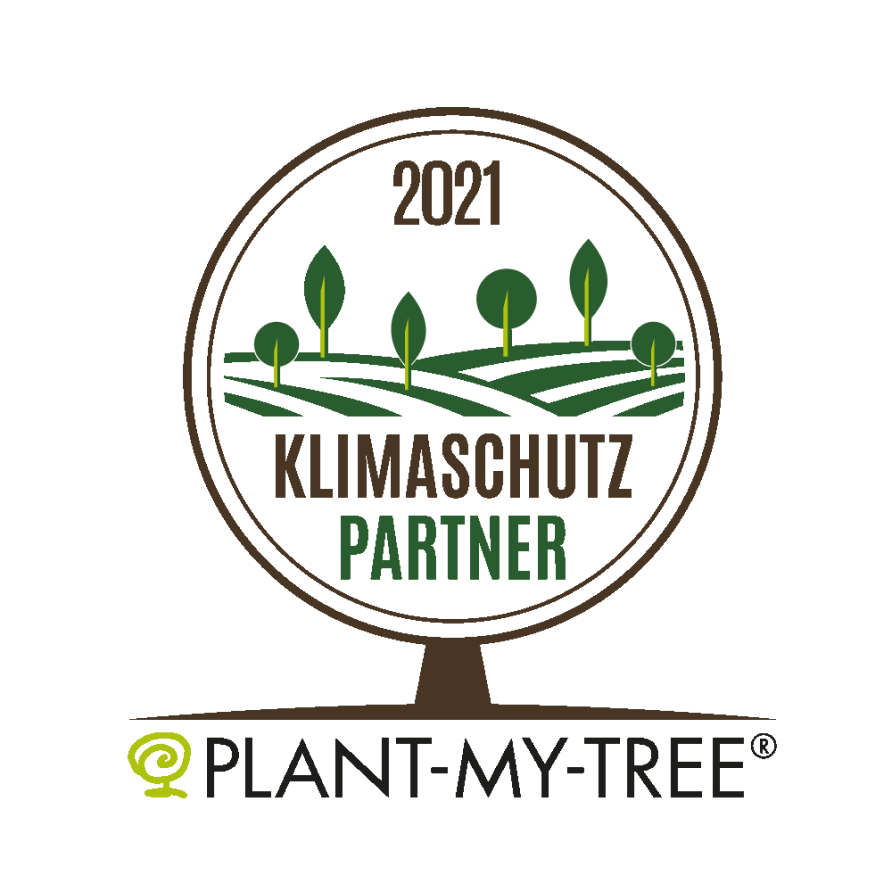 Plant-my-tree Logo „Klimaschutz Partner 2021“.