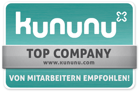 Kununu Top Company Auszeichnung für einen von Mitarbeitenden empfohlenen Arbeitgeber.